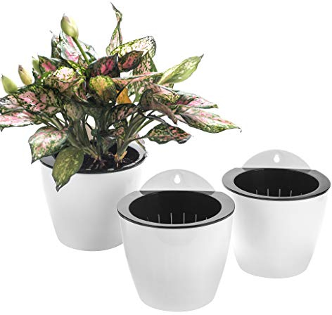 ORIMERC 3 Pack Self Watering Plant Pots Wall Hanging Basket Over Fence Planters Vertical Garden Hang Plastic Container Indoor Outdoor for Plants Flowers Succulent Living Herbs Holder White Large