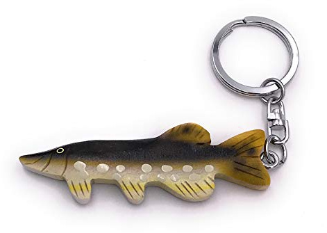 Onwomania Porte-clés en bois brochet poisson eau prédateur animal pêche pendentif charme