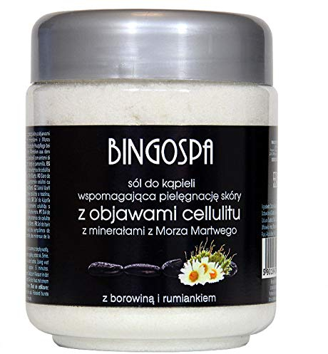 BINGOSPA Sale da bagno con minerali del Mar Morto con camomilla e torba aiuta a sovrapporre il tessuto grasso, stimolare la circolazione sanguigna, irritazioni – 550 g.