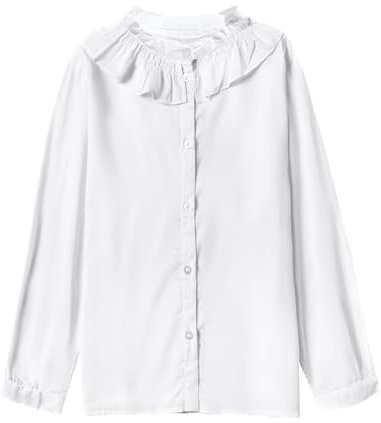 SOLOCOTE Camicetta Bianca in Cotone per Ragazze, Maniche Lunghe con Colletto Peter Pan, Top d'uniforme Scolastico per la Primavera e L'Estate Bianco 11-12 Anni