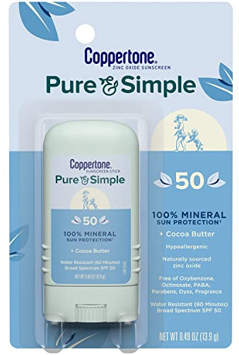 Coppertone Pure & Simple Mineral Face Sunscreen Stick, SPF 50, 0.49 oz