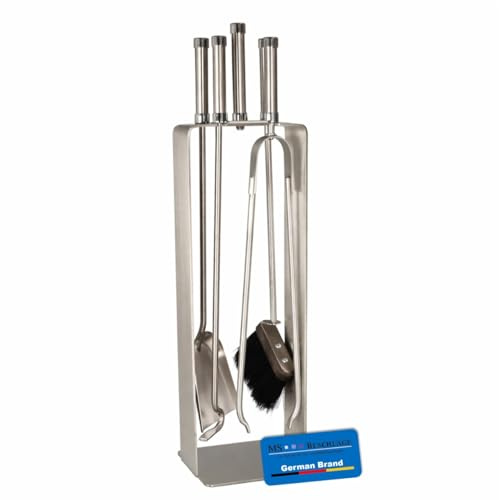 MS Beschläge Juego de 4 utensilios para chimenea, 66 cm de altura, acero inoxidable, elegante