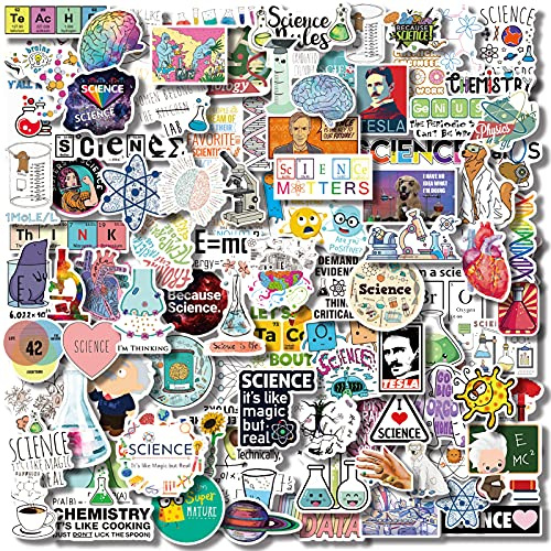 Aowplc 100 Pcs Natural Sciences Stickers Pack, Physics, Chemistry, Biology Experiment Vinyl Stickers, Student Science Laboratory Decals for Laptop, Water Bottle, Notebook, Luggage, Computer Decor