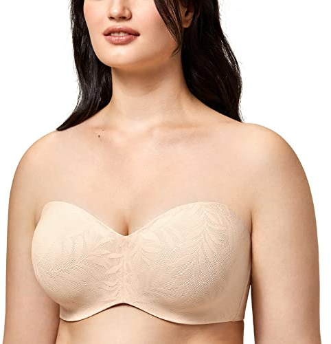 AISILIN Dam axelbandslös BH plusstorlek spets ofodrad minimizer bygel band, BEIgE, 90C