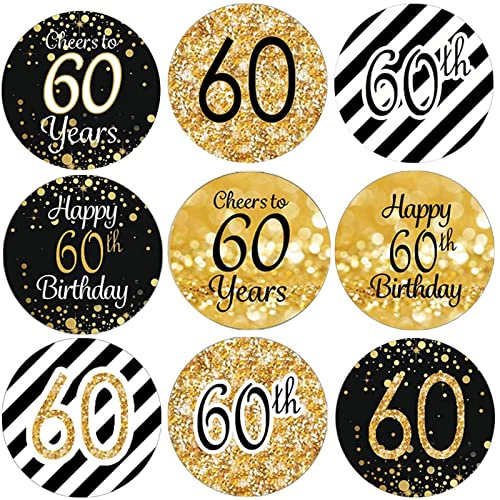 216Pcs 60.Geburtstag Aufkleber Geburtstag Sticker Jahrestag Etiketten Runder Aufkleber für Geschenk-Verpackung Gastgeschenk Hochzeit Mitgebsel Feier Party Dekoration