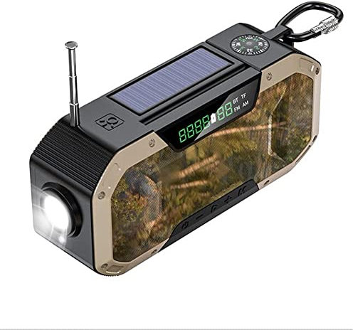 Radio à Manivelle Solaire, 5000 Mah Rechargeable par Usb Powerbank Dynamo à Manivelle, Radio Météo Am Fm Portable Équipement de Survie D'Urgence Pour Voyage, Bivouac, Camping en Plein Air, C-F, Cam