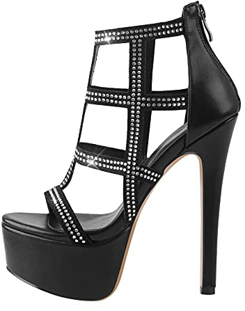 MissHeel De mujer Plataforma Sandalias Cut out Tacón Stiletto Sandalias, Negro , 38 EU