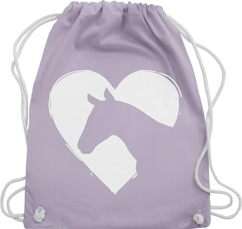 Shirtracer Turnbeutel Rucksack - Pferde - Taschen - Herz mit Pferdekopf - Unisize - Pastell Lila - mädchen stalltasche pferd pferdeliebhaber pferdemotiv sporttasche groß pferdebeutel reiten tasche