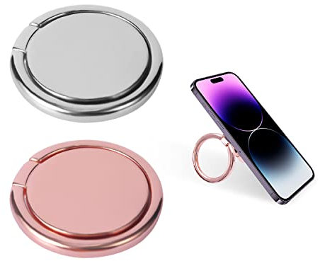 2pcs Ring Holder, Universal Phone Holder, 360° Rotation, 180° Folding, Phone Ring Holder, Lazy Holder, Suitable for Various Models of Phones (Rose Gold, Silver)