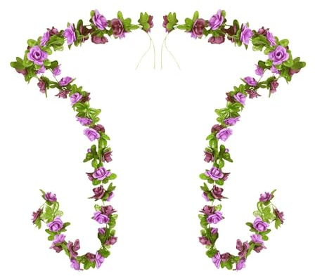SKYPRO Künstliche Rosenranken-Girlande, künstliche Blumen, Pflanzen für Hotel, Hochzeit, Zuhause, Party, Garten, Handwerk, Kunstdekoration, Violett, 2 Stück
