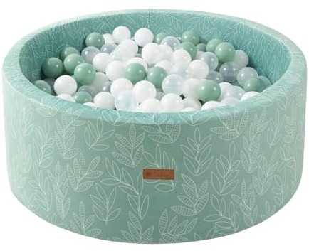 Dodozen Piscina di Palline 90x30cm/200 Palline ∅ 7cm per Bambino Bambina - Rotonda in Memory Foam Velluto Super Morbido - Salvia: Bianco/Trasparente/Salvia
