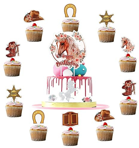 25 Stück Kuchenaufsatz Pferde, Geburtstagskuchen Deko Reitstiefel und Pferdekopf Pferde-Kuchendekorationen Kuchenaufsatz Cowgirl Pferde-Kuchenaufsatz für Geburtstagsfeier