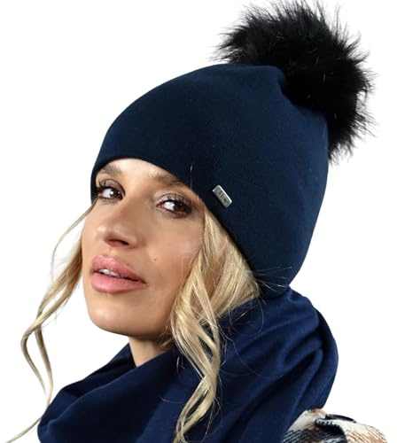 Alur Mütze Damen Beanie Wintermütze Strickmütze mit Bommel - Warme Elastisch Elegant Winter Mütze EKO Bommelmütze - Weiches Garn Stilvoll Universell Warm