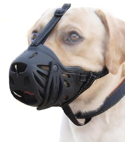Maulkorb für Hunde, atmungsaktiv, mit Kopfband, sichere und bequeme Passform, verhindert Bisse, Kauen und Bellen, verstellbar für kleine, mittlere und große Hunde, schwarz, 14,5 – 34 cm/5 – 35 kg