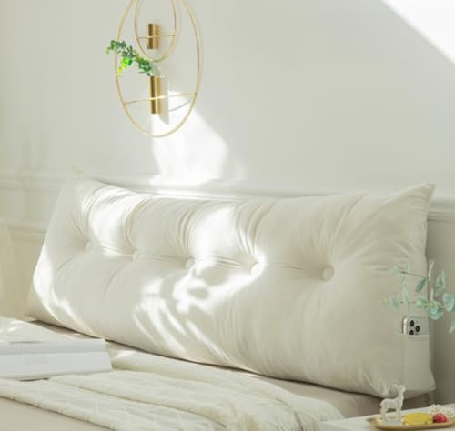 PIURUF Coussin triangulaire pour tête de lit pour lit double/king size, en velours, de luxe, pour se reposer et lire, 200 x 40 x 12 cm (150 x 40 x 12 cm, blanc)