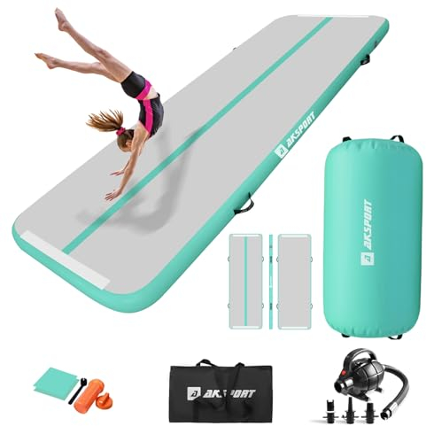 AKSPORT Airtrack mit Air Roll Aufblasbar Gymnastikmatte Turnmatte Air Tracking Matte 3m mit rolle mit Luftpumpe für Hause/Yoga/Cheerleading/Tumbling/Rückwärtsbeugen