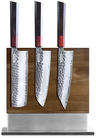 NIRO Porta Coltelli da Cucina con Doppio Lato Magnetico in Legno di Acacia, Base Antiscivolo, Supporto Coltelli Universale, Senza Coltelli