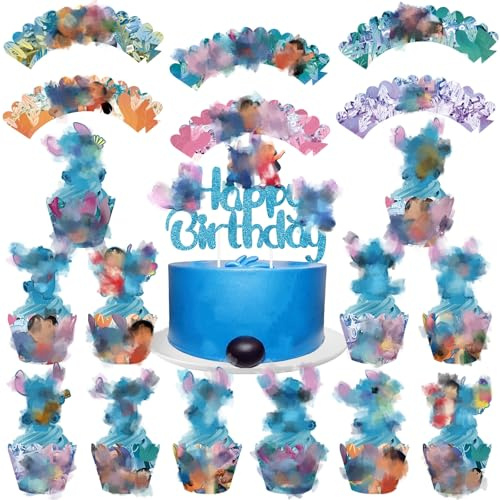 25 Stück Lilo Tortendeko, Happy Birthday Tortendeko Kuchen Deko Muffinförmchen Papier Geburtstagsdeko Geschenke Schulkind Geburtstag für Mädchen Jungen Kinder Cake Toppers