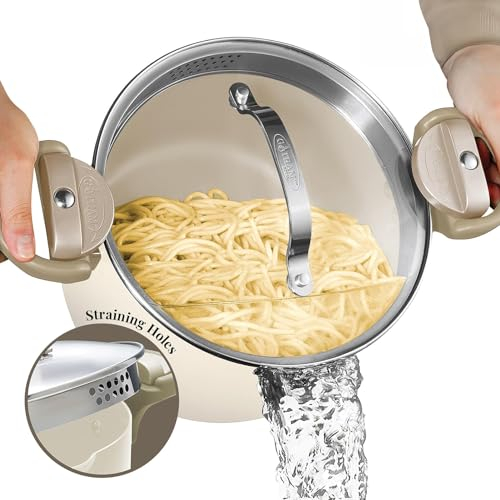 THEGA Nonstick Cooking Pot - Pasta Strainer Pot With Lid, Spaghetti Pot, Induction Safe Stock, STEEL 8 Quart Large Stock Pot, Multipurpose Pasta Pot With Strainer Lid (Size : 5 Qt)
