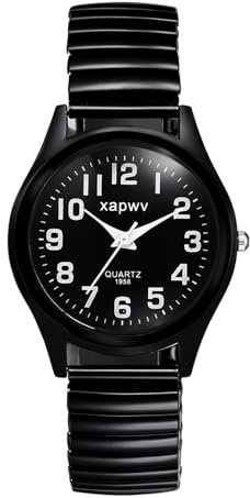 Oidea Mens Easy Reader Watches: Black Big Dial Elastic Strap Analog Quartz Wrist Watch for Men Waterproof Casual Dress Wristwatch Bracelet Watch Stainless Steel Stretch Band