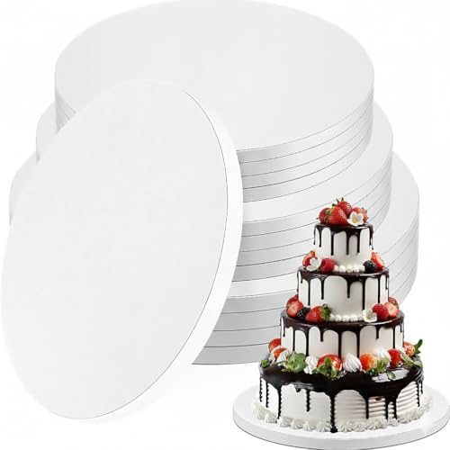 12 Pack White Cake Drum Boards Bulk, 8/10/12 Inch Round Cake Boards Set, 12mm Thick Cake Base Boards for Cake Decorating, Weddings, Parties & Baking