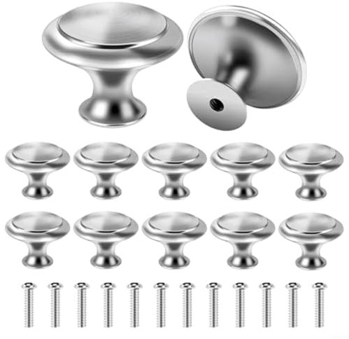 Sileduove 12 Stück Möbelknöpfe Silberne Schrankknöpfe, 30Mm Runde Edelstahl Schubladenknöpfe Kabinett Knöpfe Kommode Knöpfe mit Schrauben Türknauf