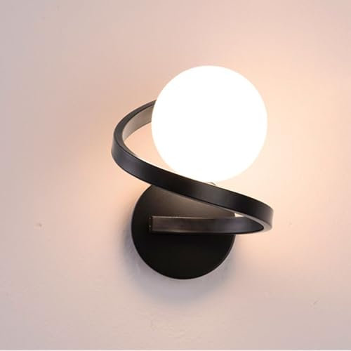 AoLa Luminaire Mural boule Intérieur Applique Murale moderne Spirale Design Boule de verre Éclairage mural Lampes de chevet noires Base en métal pour chambre Salon Escalier couloir