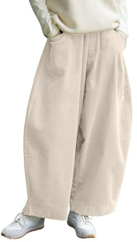 CHARTOU Damen Cordhose mit weitem Bein, Vintage, mittlere Taille, Y2K, Baggy-Boyfriend-Hose, Cream, Groß