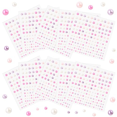 Naler 1650 Stück Perlen Selbstklebend DIY Halbperlen Selbstklebend 10 Blatt 3/4/5/6mm für Halskette Armbänder Basteln Make-up Nägel Dekorieren Hochzeit Kleidung Schmuckherstellung DIY Handy
