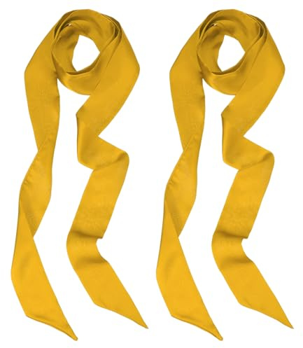 PATIKIL Sciarpa a Nastro Elegante, 2Pz Sciarpa Skinny a Tinta Unita Pura Lunga Foulard Seta Cravatta Al Collo Cinture Fascia Foulard Capelli Cerchietto a Nastro per Donne, Giallo Terroso