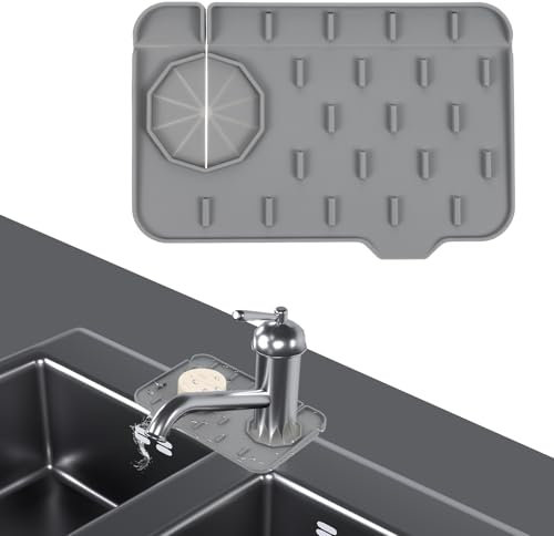 LLOUSSAK Silikon Abtropfmatte Schmal Barmatte, Wasserhahn Spritzschutz für Küchenspüle, Spüle Splash Guard Matte, Abtropfmatte Geschirr für Küche Spülbecken Badezimmer(Grau, 21×14.5cm)
