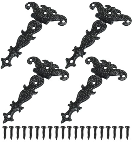 Cjueiom 4Pcs 3 Inch Black T Hinges Heavy Duty | Gate Hinges, Fancy Door Hardware, For Wood Barn, Shed, Cabinet, Fence