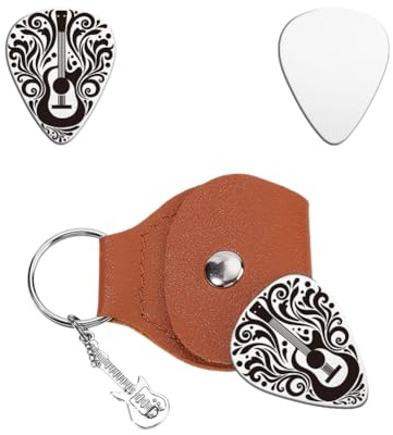 UNICRAFTALE 1 Stück Personalisiertes Gitarrenplektrum Geschenk Gitarrenplektrum Schlüsselbund Musikinstrumente Edelstahl Gitarrenplektren Mit PU Lederhülle Plektrum Gitarren Set Für Gitarrenspieler