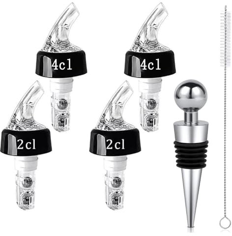 4 Stück Flaschenausgießer Spirituosen mit weinflaschenverschluss und Bürste, 2cl+4cl Dosierer für Flaschen Portionierer 2cl+4cl Praktische Ausgießer für Home Bar, Wein Cocktails Partys