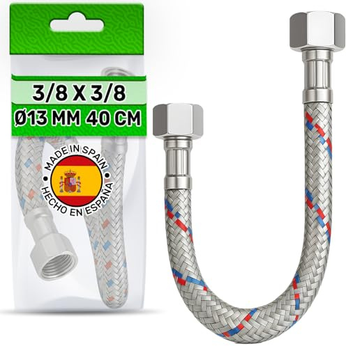 Panzerschlauch 40 cm Innengewinde 3/8 x 3/8 zoll DN8 DE13 - Flexschlauch Hergestellt aus Edelstahl Temperatur max 70°C Betriebsdruck 10 bar - Garantie 5 Jahre - MADE IN SPAIN - ONIX TECH | Sanitärschläuche aus Edelstahl, Arbeitsdruck 10 bar, hergestellt in Spanien, 5 Jahre Garantie ONIX TECH