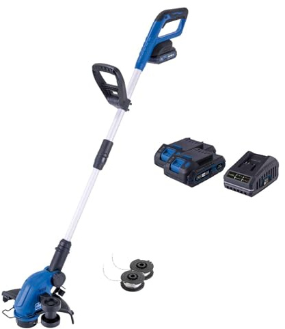 Scheppach Akku-Rasentrimmer C-LT300-X 20V Kantenschneider | Schnittbreite 300mm | Fadenlänge 3m | Höhenverstellung bis 270mm | Neigung 0°- 90° | 2 Fadenspulen | mit 2x2Ah Akku, Ladegerät & Ersatzspule