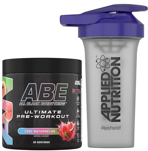 Applied Nutrition Bundle ABE Pre Workout 375g + 700ml Protein Shaker | All Black Everything Pre Workout Powder, Energy & Physical Performance with Creatine, Beta Alanine (Cool Watermelon)