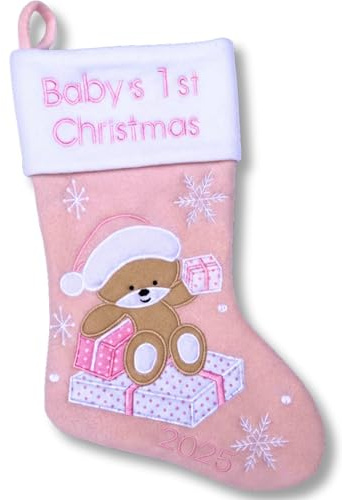 Heart's Sign Babys erste Weihnachten Stocking 2025 | Mein erstes Weihnachten Baby Junge und Baby Girl | Neugeborene Strümpfe Weihnachtsschmuck (Rosa)