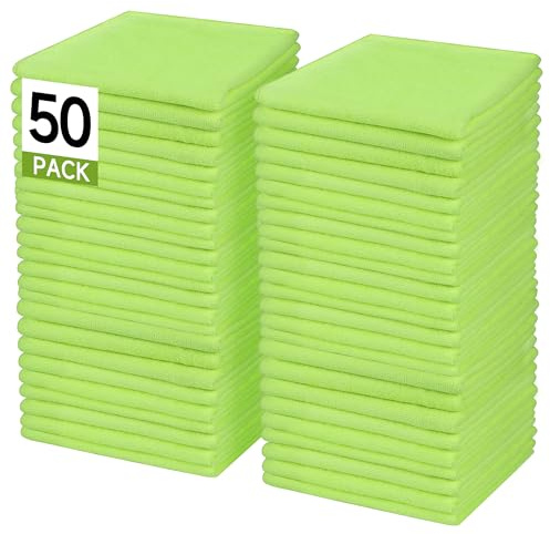 ENGLOTECH Microfiber Cleaning Cloth, 50 Pack Large Size Cleaning Rags, Cleaning Towels Free from Streaks/Lint/Scratch for Cars 37cm X 37cm (Light Green)