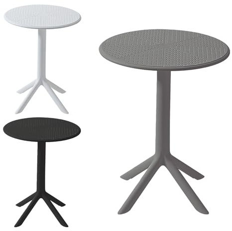 VORTIVO Gartentisch Grau wetterfest, klein und stabil – Outdoor Balkontisch rund Ø 60 cm aus Kunststoff (PP), Höhe 76 cm, für Garten, Terrasse, Balkon