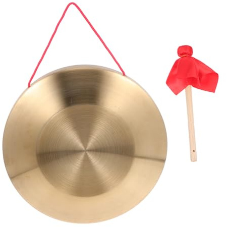 Kisangel Robuster Handgong aus Kupferstahl Legierung mit Spielhammer Reiner Klangqualität und Komfortablem Griff für Kinder Goldener Mechanischer Gong Zufälliger Stil
