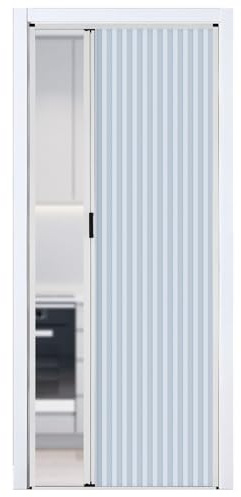 RENLXFI Concertina Door 195 CM Long Accordion Folding Internal Door, Honeycomb Temporary Multifold Cardboard Door w/White Aluminum Frame for Bedrooms Bathrom Kitchen Partition(White,WxH 80cmx195cm)