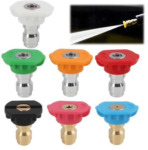 7-Piece Pressure Washer Spray Nozzle Tips Set, Quick Release 1/4 Inch Connection, Multi-Degree Nozzles for Versatile Cleaning - for Cars, Gardens, Patios, and More