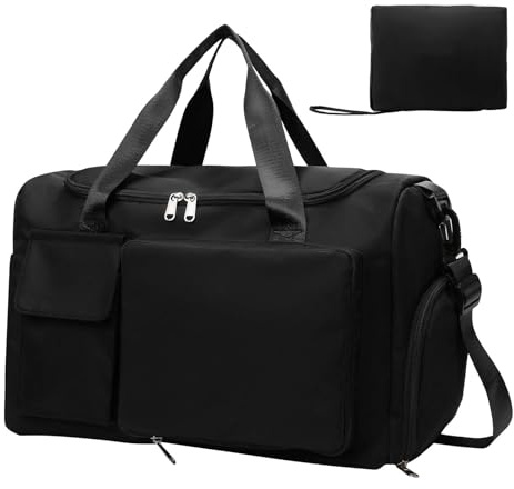 Comzantor Borsone da Viaggio, Borsa Palestra Piscina Pieghevole, Sportiva Donna e Uomo per Sport Viaggi Nuoto Yoga(Nero)