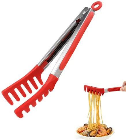 Pince À Pâtes En Inox,Pince À Spaghetti En Silicone,Pour Pâtes Cuisson,Rôtisserie,Camping,Salade,Bbq,Restaurant Buffet,Rouge