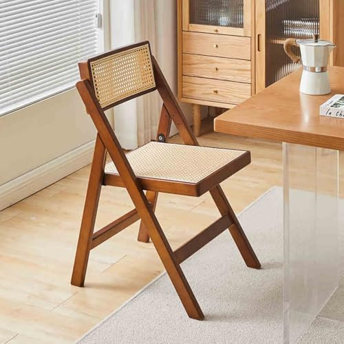 Sillas de comedor plegables de ratán de nogal, taburetes plegables retro sin reposabrazos con respaldo para dormitorio, sala de estar, comedor y cocina, diseño que ahorra espacio
