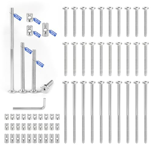 SUPAWAY Kit de 60 tornillos para muebles con tuercas cilíndricas (Set B) incluye tuercas simétricas transversales M6x13/15/20mm y tornillos M6x60/70/120mm (10 cada) Tornillos casquillo para bricolaje