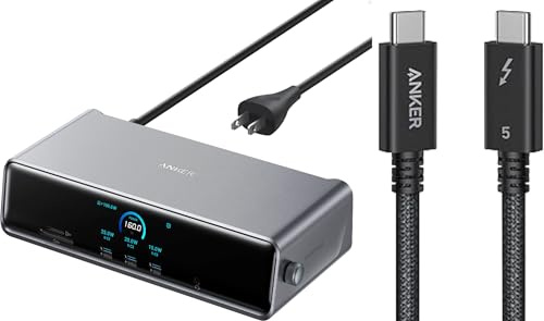 Anker Prime Docking Station,14-Port Triple Display with DisplayLink, 140W Max, Smart Display, Triple 4K 60Hz, Cooling Fan& Thunderbolt 5 Cable (3.3 FT,240W,80Gbps)