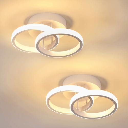 Mckalen Plafoniera LED Soffitto 2 Pezzi, 22W 2475LM Rotondo Lampadario LED Soffitto Bianco, Moderna Lampada in Acrilico per Camera da Letto Cucina Soggiorno Corridoio, Bianco Caldo 3000K, Ø25CM