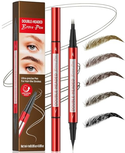 Microblading Augenbrauenstift Wasserfest,Mit Doppelspitze für haargezeichnete Brauen & Farbauffüller,Lang anhaltende Augenbrauenfarbe,wasserfest und wischfest,NatüRlicher (Brown)